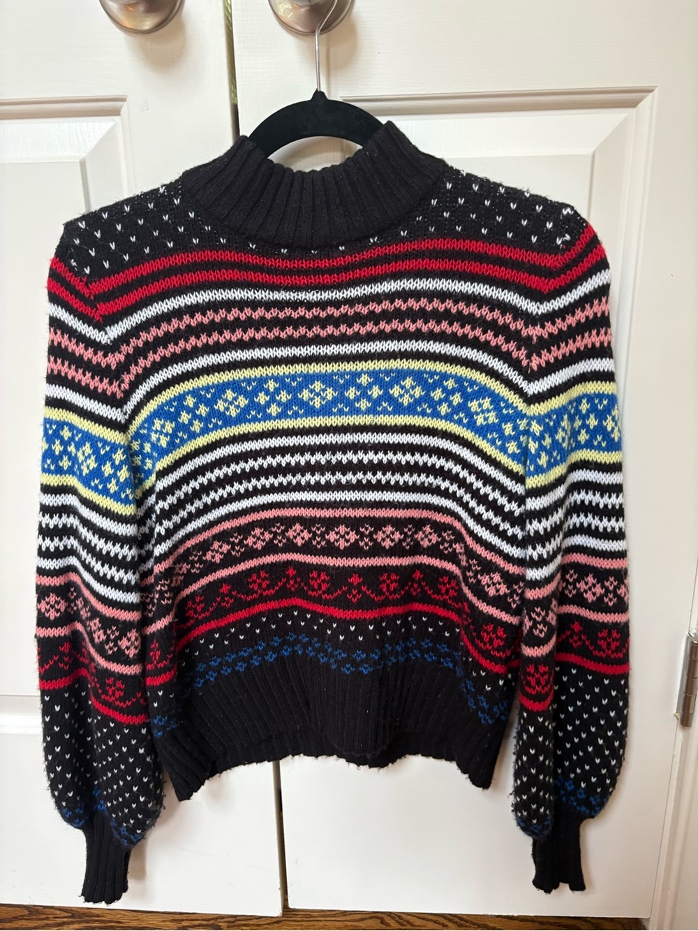 American Eagle Outfitters Black Multi-Color Fair Isle Turtleneck Sweater